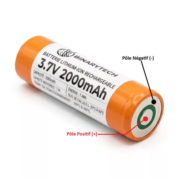 Batterie Lithium-Ion Rechargeable 3.7V 2000mAh avec BMS / PCM – Binarytech